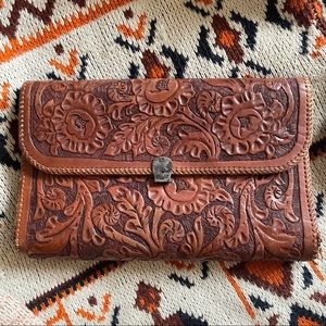 Vintage handmade leather clutch purse